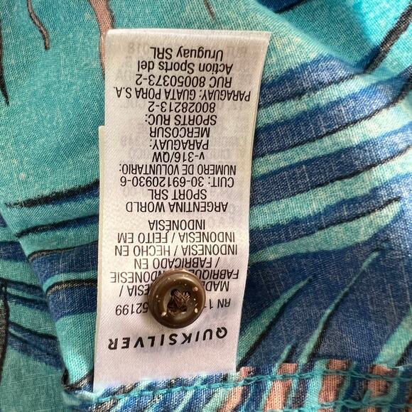 Quiksilver Tropical Palm Button Up Shirt Men’s M Blue Teal Hawaiian Surf - Picture 7 of 11